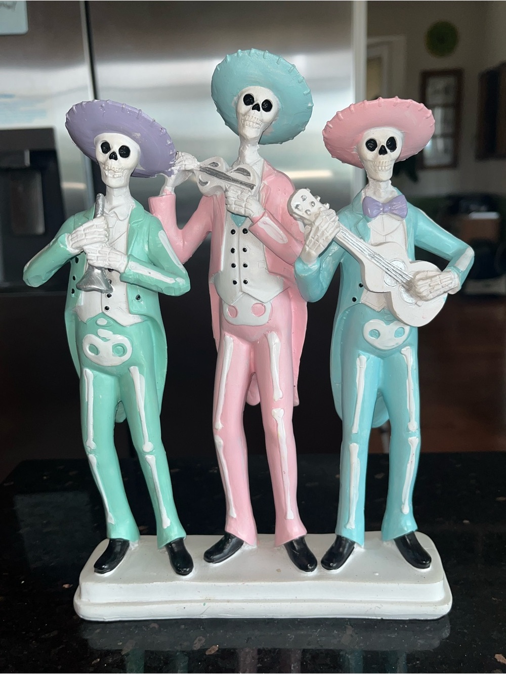 3 piece skeleton mariachi band decorative Día de los Muertos tabletop figurine
